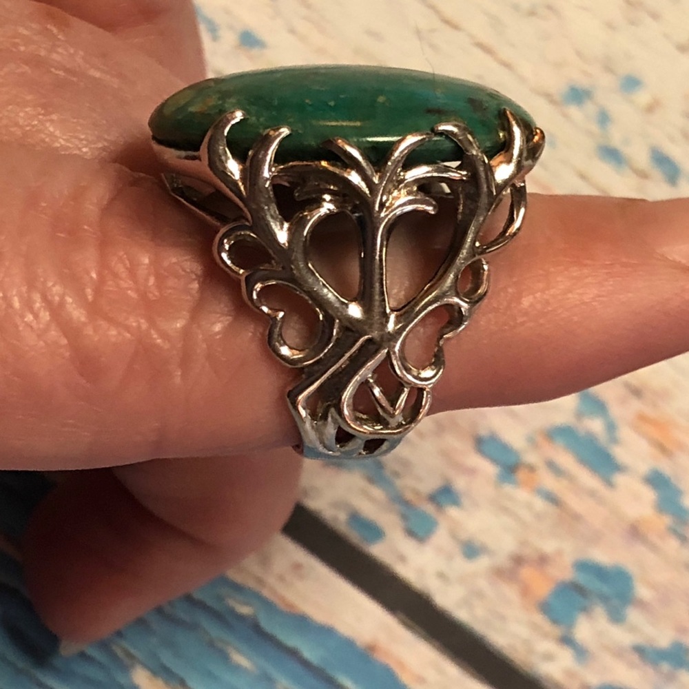 Beautiful Chrysocolla Ss Statement Ring Size 6 - image 5